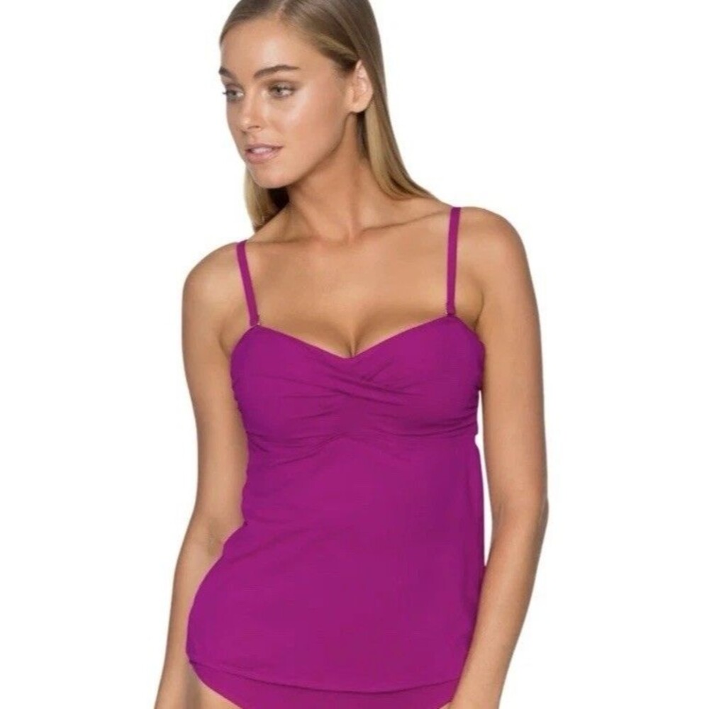 Sunset Swimwear Underwire Twist Bandeau Top Foam Tankini Size 38DD Purple